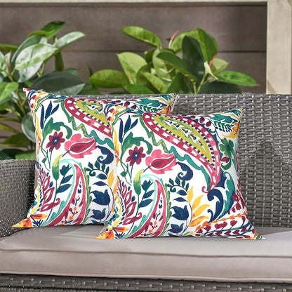 LVTXIII 2 Pack Outdoor Throw Pillow Covers for Patio Furniture, 16x16 Inch Square Pillow Case, Water-Repellent Cushion Covers for Garden, Porch, Sofa, Vigour Paisley