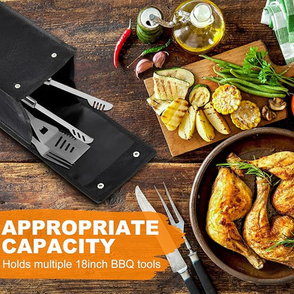 Amylove 2 Pcs Grill Utensil Storage Bag 20" Extra Thick Canvas Barbecue Grill Tool Storage Bag Carry Container Waterproof Zipper Closure, for Outdoor Grilling Camping Hiking Barbecue Accessory(Black)