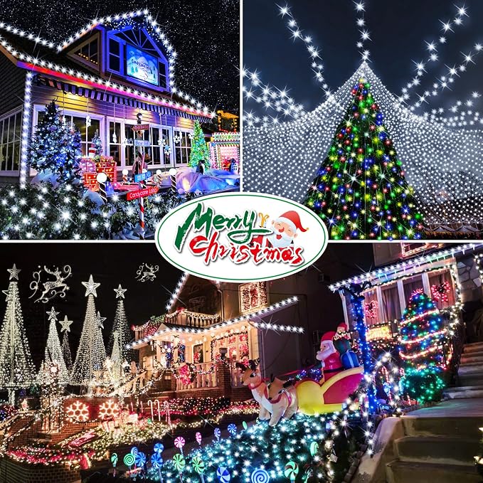 Hezbjiti 2 Pack 1000 LED 403 FT Christmas String Lights Outdoor, 8 Lighting Modes IP44 Waterproof Fairy Lights with Timer and Dimmable Function for Party Tree Decorations (Cold White, Green Wire)