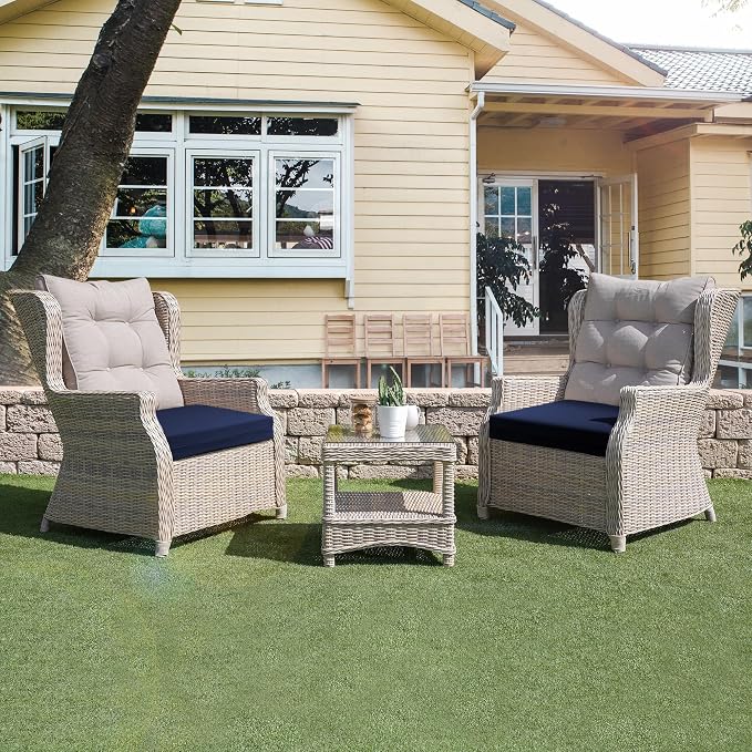 UNIKOME Outdoor Chair Cushions Pack of 4, Water Resistant Patio Cushions with Ties, High Density Sponge Filling Square Corner Seat Cushions for Outdoor Furniture, 18.5"x16"x3", Navy Blue