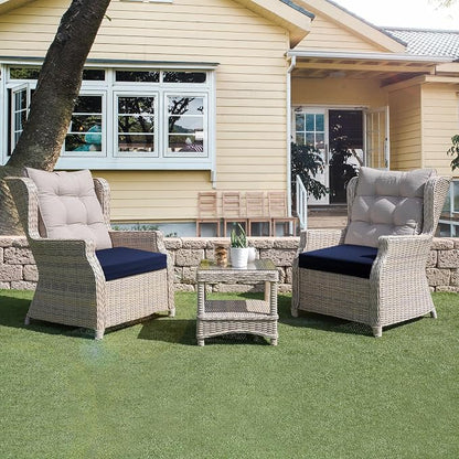 UNIKOME Outdoor Chair Cushions Pack of 4, Water Resistant Patio Cushions with Ties, High Density Sponge Filling Square Corner Seat Cushions for Outdoor Furniture, 18.5"x16"x3", Navy Blue