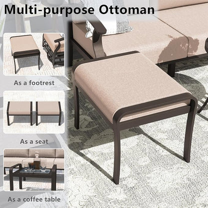 ALAULM Aluminum Patio Furniture Set with 2 Swivel Chairs 9-seat Metal Outdoor Furniture Patio Sectional Sofas Patio Conversation Set w/2 Ottomans for Patio, Backyard, Poolside-Sand