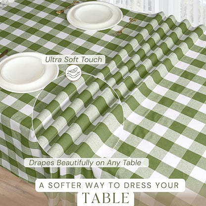 Mint Green and White Buffalo Check Tablecloth, 52x70 Inches, Plaid Table Cover, 100% Cotton, Washable, Reusable Farmhouse Tablecloth for Holidays, Parties, Weddings, Everyday Use
