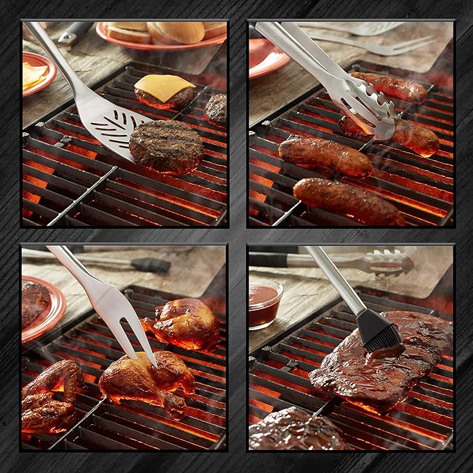Pure Grill 4-Piece Stainless Steel BBQ Tool Utensil Set - Professional Grade Barbecue Accessories