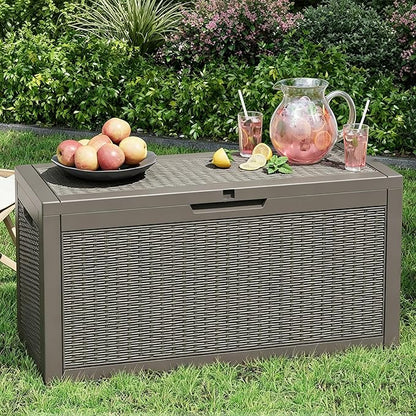 Outdoor Storage Box, Resin Deck Boxes Indoor and outdoor, Waterproof Storage Box Lockable Lid (Grey,60 Gallon)