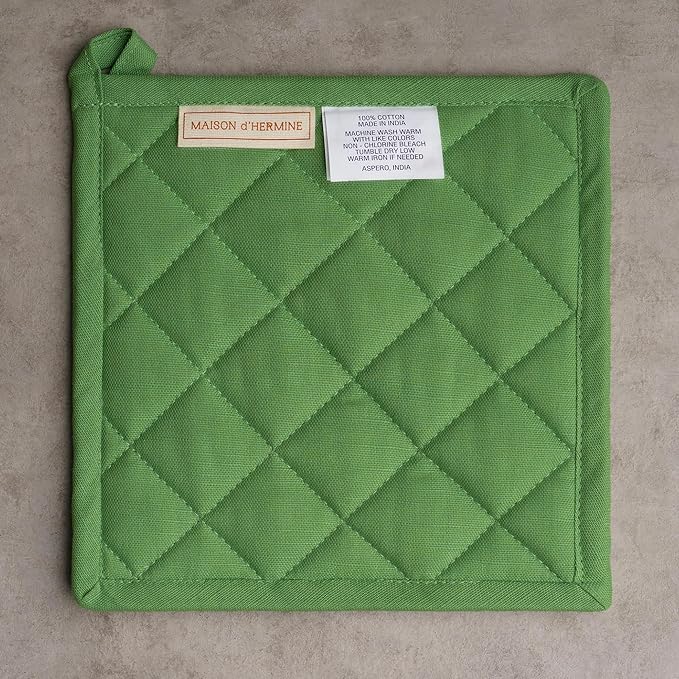 Maison d' Hermine Pot Holders 100% Cotton Heat Resistant Potholders 8" x 8" Hot Pads with Loop BBQ Cooking Baking Hotel Farmhouse Kitchen Handling Hot Pans Spring Summer (Pack of 2, Basse Cour)