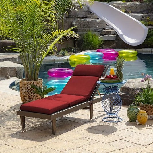 Arden Outdoor Chaise Cushion, 21 in x 72 in, Weather-Proof, Rain-Proof, Fade Resistant Patio Cushion for Chaise Lounger Ruby Red Leala | Lounge Cushion, Weather-Proof, Rain-Proof, Fade Resistant for Chaise Lounger, Mold and Mildew Resistant