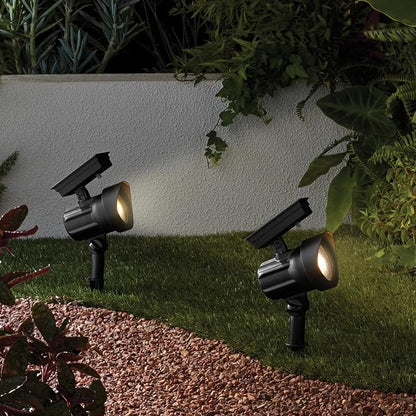 2-Pack Solar Powered Black LED Landscape Spot Lights – 30 Lumens, Warm White, Auto Dusk-to-Dawn, Outdoor Use