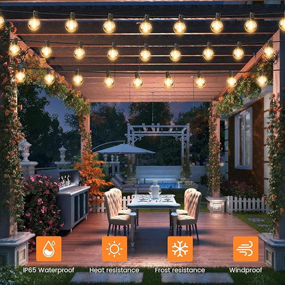 OHLUX 30FT Solar String Lights Outdoor, Waterproof Solar Patio Lights with Remote, 17 Shatterproof LED Filament G40 Globe Bulbs, 2200K Soft White, Dimmable Outside Hanging Light for Backyard Deck