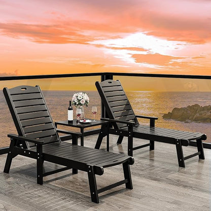 YITAHOME Outdoor Chaise Lounge Chair with Adjustable Backrest, Heavy Duty Resin Patio Lounger with Wide Armrest and 350lbs Capacity for Outside Poolside Beach Backyard, Waterproof, Black