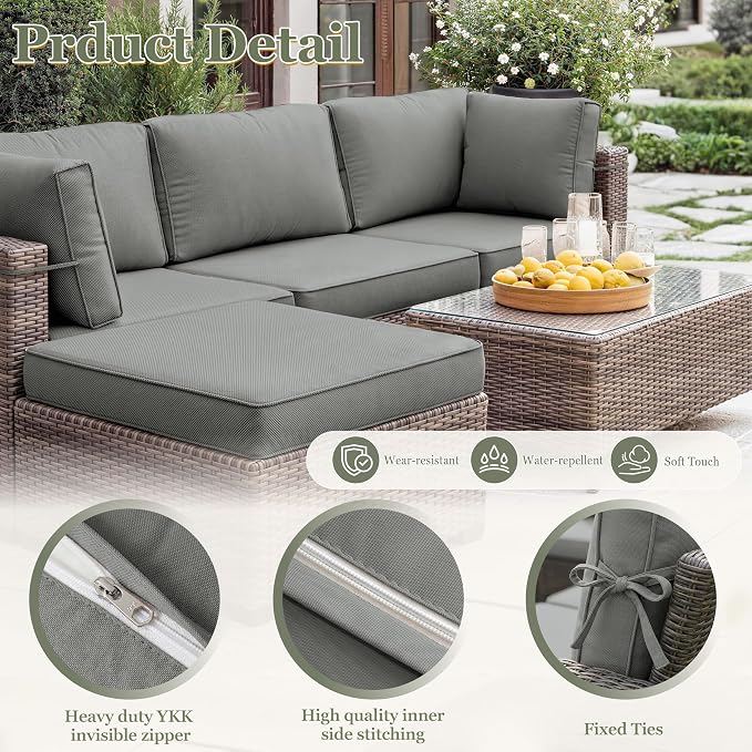 9 Pcs Outdoor Patio Cushions Covers Replacement Sets, Covers Only | 9 Pcs Patio Cushions Covers Replacement UV Resistant, Water Anti-Slip, Heavy-Duty Zippers for 5 Pcs Patio Furniture Set