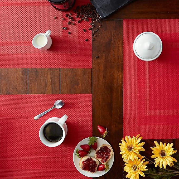 DII PVC Tabletop Collection Woven Indoor/Outdoor, Placemat Set, 13x17.25, Tango Red, 6 Piece (Pack of 12)