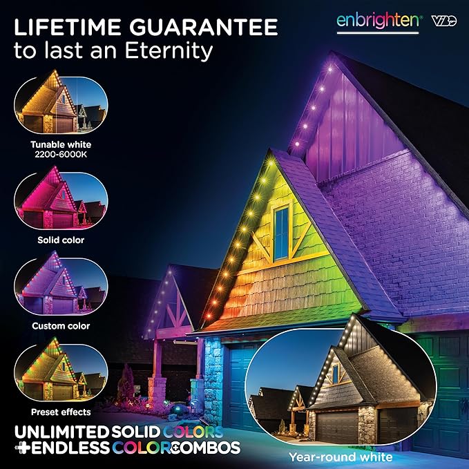 Enbrighten Eternity Permanent Outdoor Lights, 50ft, 32 Lights, Smart (Pack of 2)