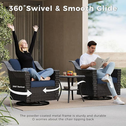 6 Piece Patio Furniture Set, Wicker Outdoor Conversation Set | Patio Chair Set with Olefin Removable Cushion, All-Weather Outdoor Couch with Deep Seat for Porch, Deck and Backyard, Blue