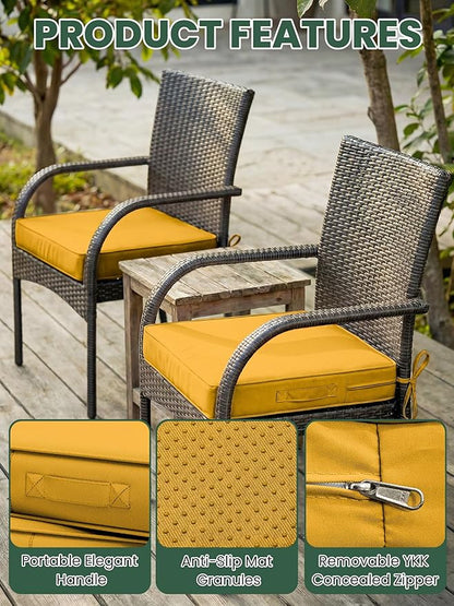 Outdoor Chair Cushion 19 x 19 x 4 Inches Patio Furniture Outdoor Waterproof Seat Cushion, Patio Chair Cushion with Handles and Ties, Square Dining Chair Cushion Set of 2, Yellow