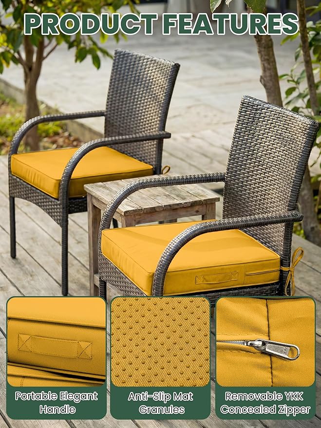 Outdoor Chair Cushion 22 x 22 x 4 Inches Patio Furniture Outdoor Waterproof Seat Cushion, Patio Chair Cushion with Handles and Ties, Square Dining Chair Cushion Set of 4, Yellow
