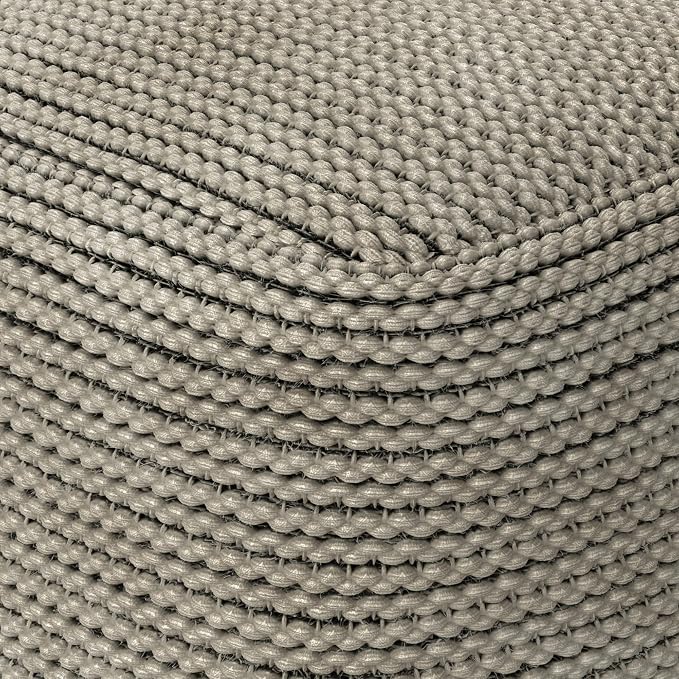 SIMPLIHOME Eastmont 18" Wide Square Pouf in Beige PET Polyester | Versatile boho indoor/outdoor footstool, extra seating for living room or bedroom or patio with assembled design, assembled.
