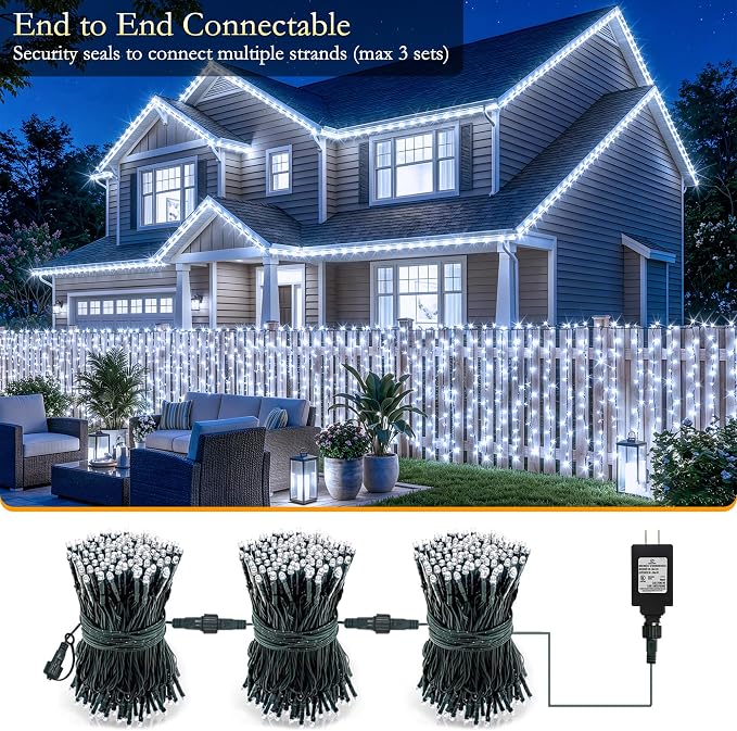 132FT 400 LED White Fairy Lights, Dark Green Wire 8 Modes Timer, IP44 Waterproof Outdoor Indoor String Lights for Patio Garden Backyard Bedroom Classroom Weeding Christmas Decor