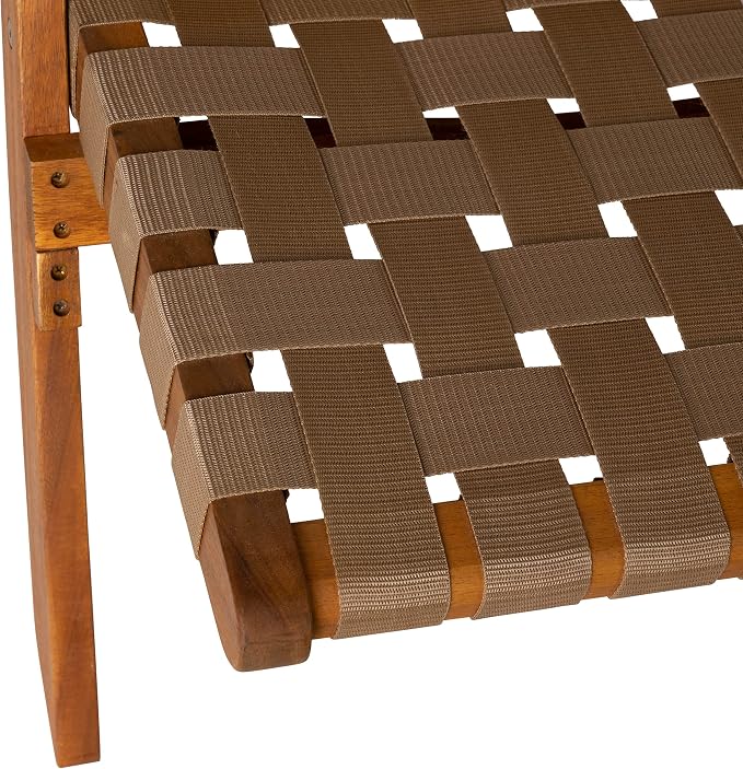 64098 Sava Indoor Outdoor Folding Chair Low Slung Portable Seating Solid Acacia Wood Woven Seat & Back Indoors Porch Lawn Garden Fishing Sporting - Brown Webbing
