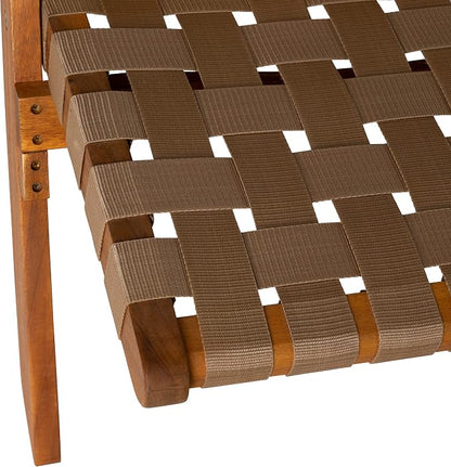 64098 Sava Indoor Outdoor Folding Chair Low Slung Portable Seating Solid Acacia Wood Woven Seat & Back Indoors Porch Lawn Garden Fishing Sporting - Brown Webbing
