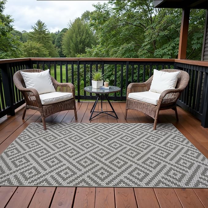 GENIMO Outdoor Rug, Waterproof Plastic Rugs for Patio, 6'x9' Cloud Grey | Outside Modern Carpet for Patio Decor, Balcony, Deck, Backyard, Picnic, Camping, RV, Reversible, Foldable, Lightweight