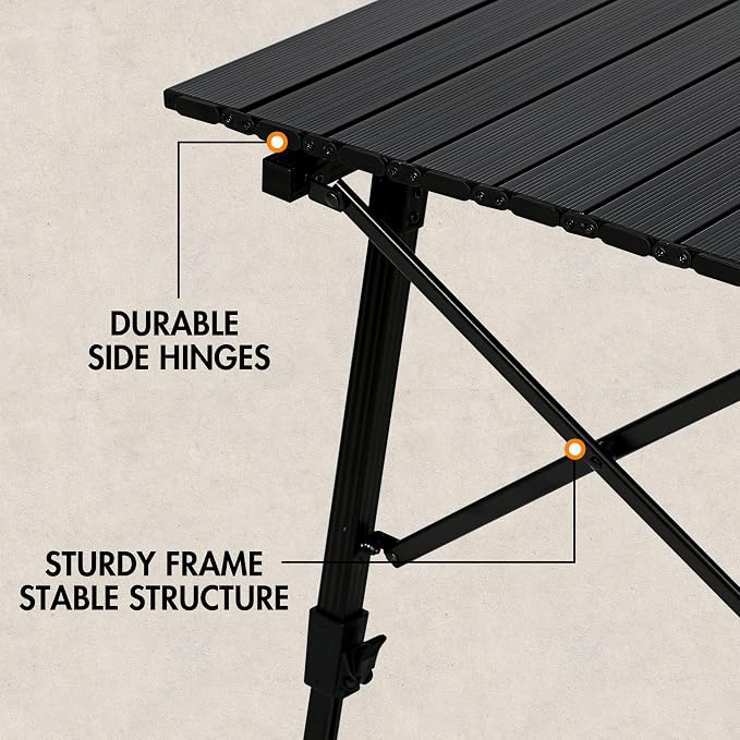 Portal Camping Table Foldable Portable with Adjustable Legs, Aluminum Folding Table Roll Up Table with Carrying Bag for Outdoor, Beach, Picnic, Backyards, BBQ and Party, Black
