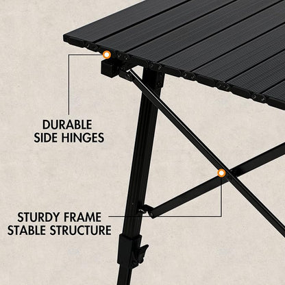Portal Camping Table Foldable Portable with Adjustable Legs, Aluminum Folding Table Roll Up Table with Carrying Bag for Outdoor, Beach, Picnic, Backyards, BBQ and Party, Black