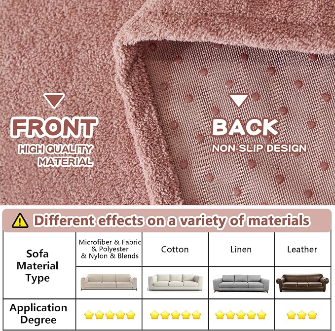 MYSKY HOME Pink Sofa Cover, Couch Covers for Pet, Couch Cover Reclining Couch Covers Armchair Covers for 1 Cushion Couch, Thick Durable Sofa Covers for Furniture Couch Cover, 71" x 91"
