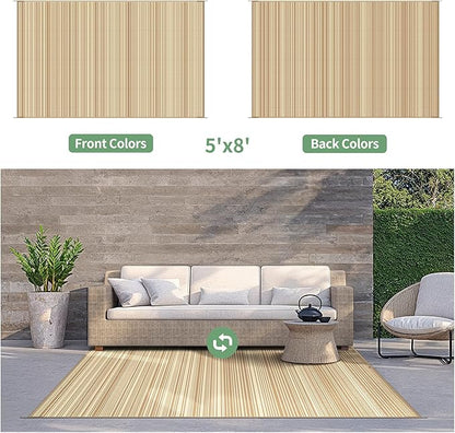 GENIMO Outdoor Rug, Waterproof Plastic Rugs for Patio, 5'x8' Deep Beige | Outside Larger Modern Carpet Mat for Porch Decor, Deck, Balcony, Camping, RV, Backyard, Picnic, Beach, Reversible, Foldable