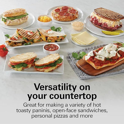 Hamilton Beach Panini Press Sandwich Maker & Electric Indoor Grill with Locking Lid, Opens Wide to Fit Any Thickness for Quesadillas, Burgers & More, Nonstick 8" x 10" Grids, Red (25462Z)