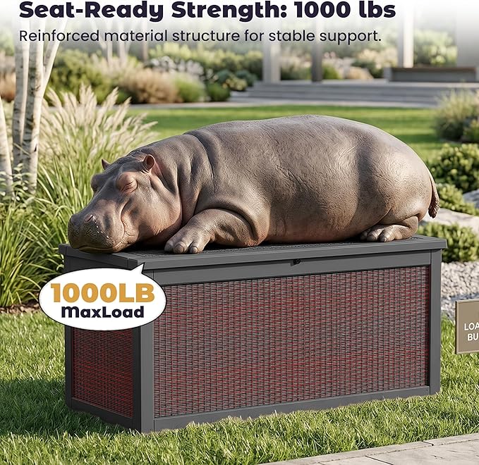 PatioZen 320 Gallon Deck Box, Outdoor Storage Box, Outdoor Storage Box for Cushions, Garden Tools, Furniture Storage,Waterproof, Lockable and Resin,Black