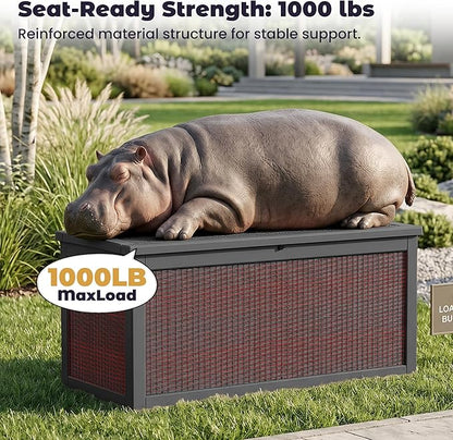 PatioZen 320 Gallon Deck Box, Outdoor Storage Box, Outdoor Storage Box for Cushions, Garden Tools, Furniture Storage,Waterproof, Lockable and Resin,Black