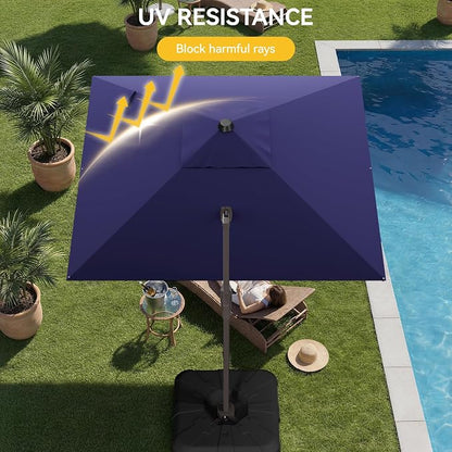 10x10FT Cantilever Outdoor Umbrella with Base, 360° Rotating Large Offset Square Patio Umbrella, Ideal for Garden Backyard Deck Courtyard, Navy Blue
