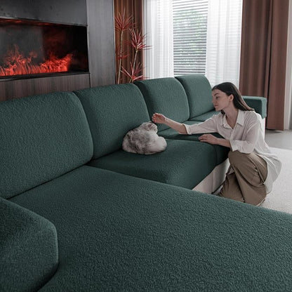 OHSIO Couch Cushion Covers for Sectional Sofa, Stretch Soft Sofa Slipcovers Washable Wear-Resistant Universal Furniture Protector for Living Room(1 Piece Loveseat Cover, Green)
