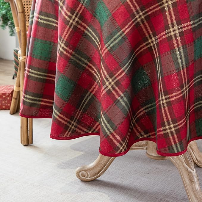 Plaid Tablecloth for Christmas, Checkered Style Table Cloth Holiday Family Gathering Rectangle Table Cover - Spillproof & Waterproof - Ideal for Indoor & Outdoor Use, Round 60"
