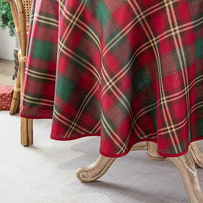 Plaid Tablecloth for Christmas, Checkered Style Table Cloth Holiday Family Gathering Rectangle Table Cover - Spillproof & Waterproof - Ideal for Indoor & Outdoor Use, Round 60"