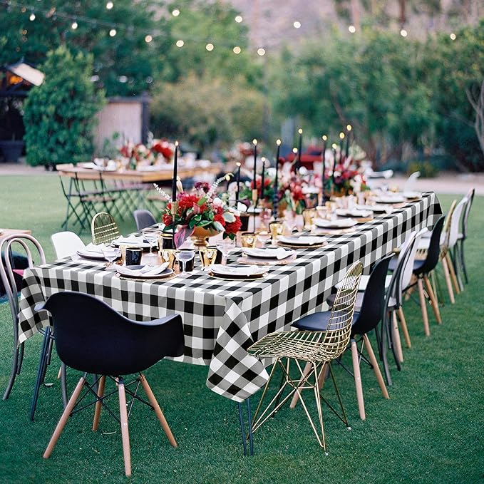 Hiasan Buffalo Plaid Tablecloth Waterproof, 2 Pack, 60 x 84 inch - Black and White Checkered Table Cloths Rectangle for Outdoor Picnic/Party/Dining