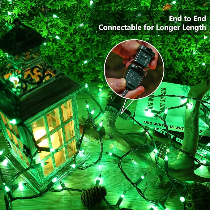 BrizLabs Christmas Lights, 69.6ft 300 Count Green String Lights, Connectable Incandescent Mini Light, 120V UL Certified Light String for Xmas Tree Indoor Outdoor St. Patrick's Day Party Decor | Connectable; Green Wire; UL Certified; Waterproof Mini Xma...