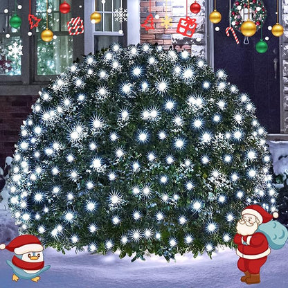 JMEXSUSS 360 LED Christmas Net Lights, White, 12ft x 5ft | Outdoor Waterproof, Connectable, Plug in, Mesh Lights with Remote for Bushes Shrubs Christmas Decorations