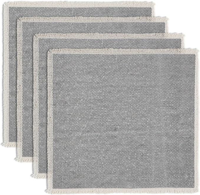 Hausattire Cotton Frayed Placemats Set of 4 Dining Table 14x14 Inch | Rustic Farmhouse Boho Washable Easter Placemat for Outdoor Parties BBQ's Wedding, Holiday, Special Occasions, Nubby Cotton - Grey