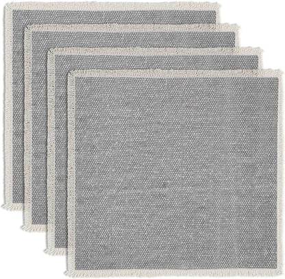 Hausattire Cotton Frayed Placemats Set of 4 Dining Table 14x14 Inch | Rustic Farmhouse Boho Washable Easter Placemat for Outdoor Parties BBQ's Wedding, Holiday, Special Occasions, Nubby Cotton - Grey