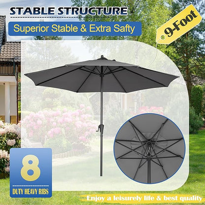 Sunnyglade 9FT Outdoor Patio Umbrella, Market Table Umbrella with 8 Sturdy Ribs and Crank System, Fade-resistant & Waterproof for Garden Backyard Poolside Deck