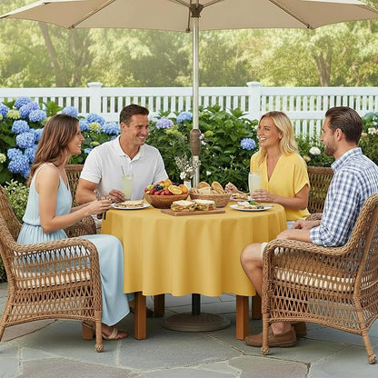 LUSHVIDA Round Outdoor Tablecloth with Umbrella Hole and Zipper, 60 Inch Yellow, Washable Waterproof Table Cloth Spill Proof Wrinkle Free Table Cover for Patio Spring Summer Picnic BBQS