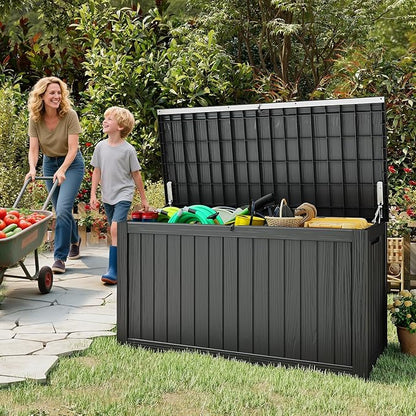 200 Gallon Outdoor Deck Box - Lockable Waterproof Storage Container, Resin Weatherproof Box for Patio Garden Furniture Pool Tools Cushions, Black
