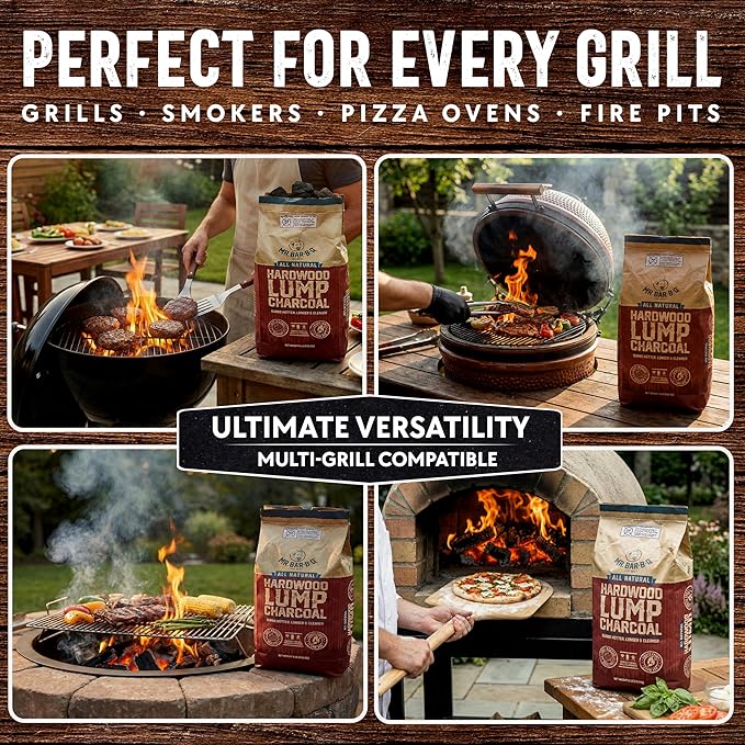 8 LB. All Natural Hardwood Lump Charcoal by Mr. Bar-B-Q - Premium Natural Charcoal for Grilling, BBQ, Smoking, Kamado & Kettle Grills - Burns Hotter & Longer - Smoky Flavor, Low Ash & Easy to Light