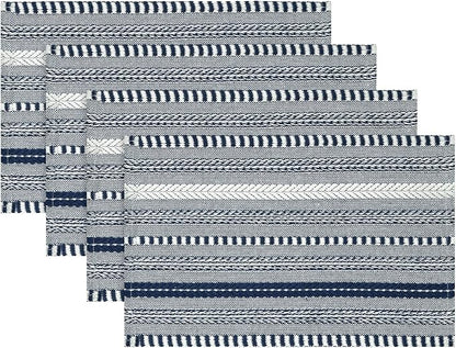 Artoid Mode Dark Blue Farmhouse Woven Braided Stripe Placemats Set of 4,12x18 Inch Seasonal Holiday Table Mats Party Kitchen Dining Decoration