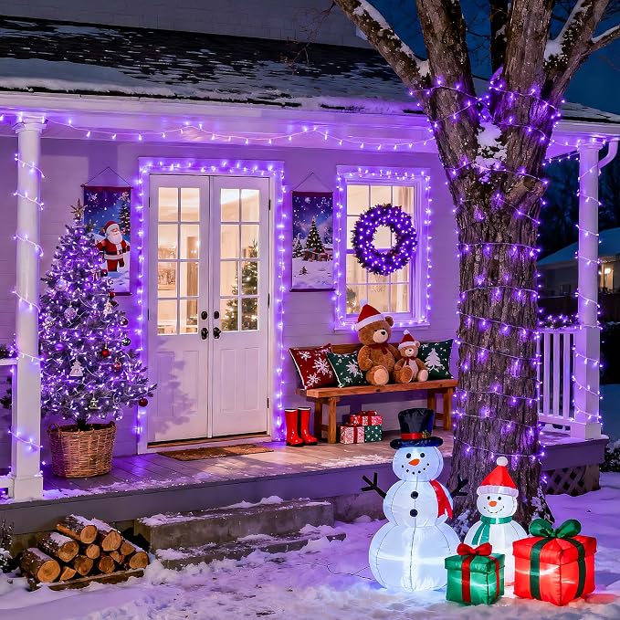 JMEXSUSS 200 LED Purple String Lights Indoor Outdoor Clear Wire | 66ft, Plug in, 8 Modes, Connectable Halloween Lights for Tree Fireplace Bedroom Garden Party Xmas Decorations