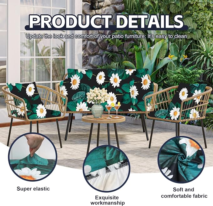 8Pcs Patio Cushion Covers, Outdoor Stretch Cushion Covers, Washable | Stretch Fit, Replacement, Washable and Reusable Furniture Protectors, Fits most patio furniture cushion covers, Cover Only