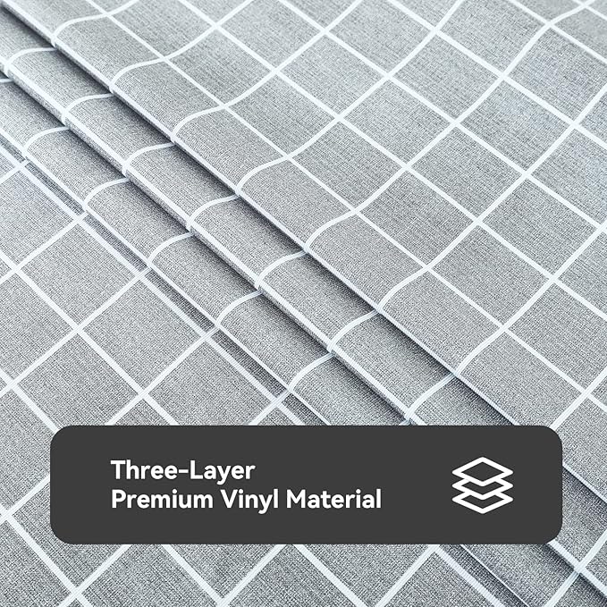 Romanstile Square Vinyl Tablecloth, 100% Waterproof Oil-Proof Checkered Plastic Table Cloth, Heavy Duty Wipeable Table Covers for Dining, Camping, Picnic, Outdoor - 60 x 60 Inch, Grey