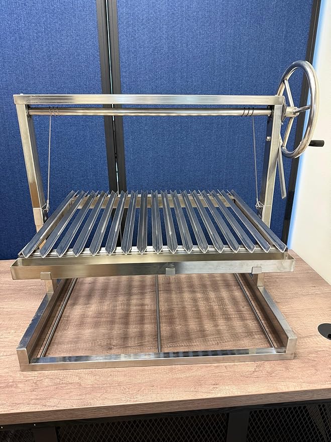 Santa Maria Grill Built in BBQ Cooking Grill -Argentine Barbecue V grate adjustable height- 30 inch by 24 inch base